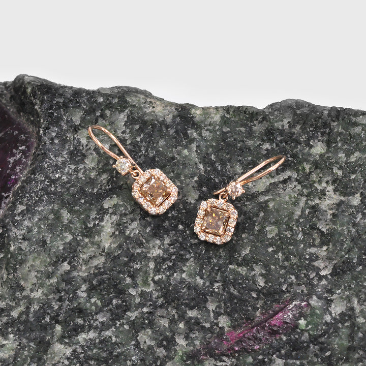 Rose Gold wire hook dangling Diamonds Earrings