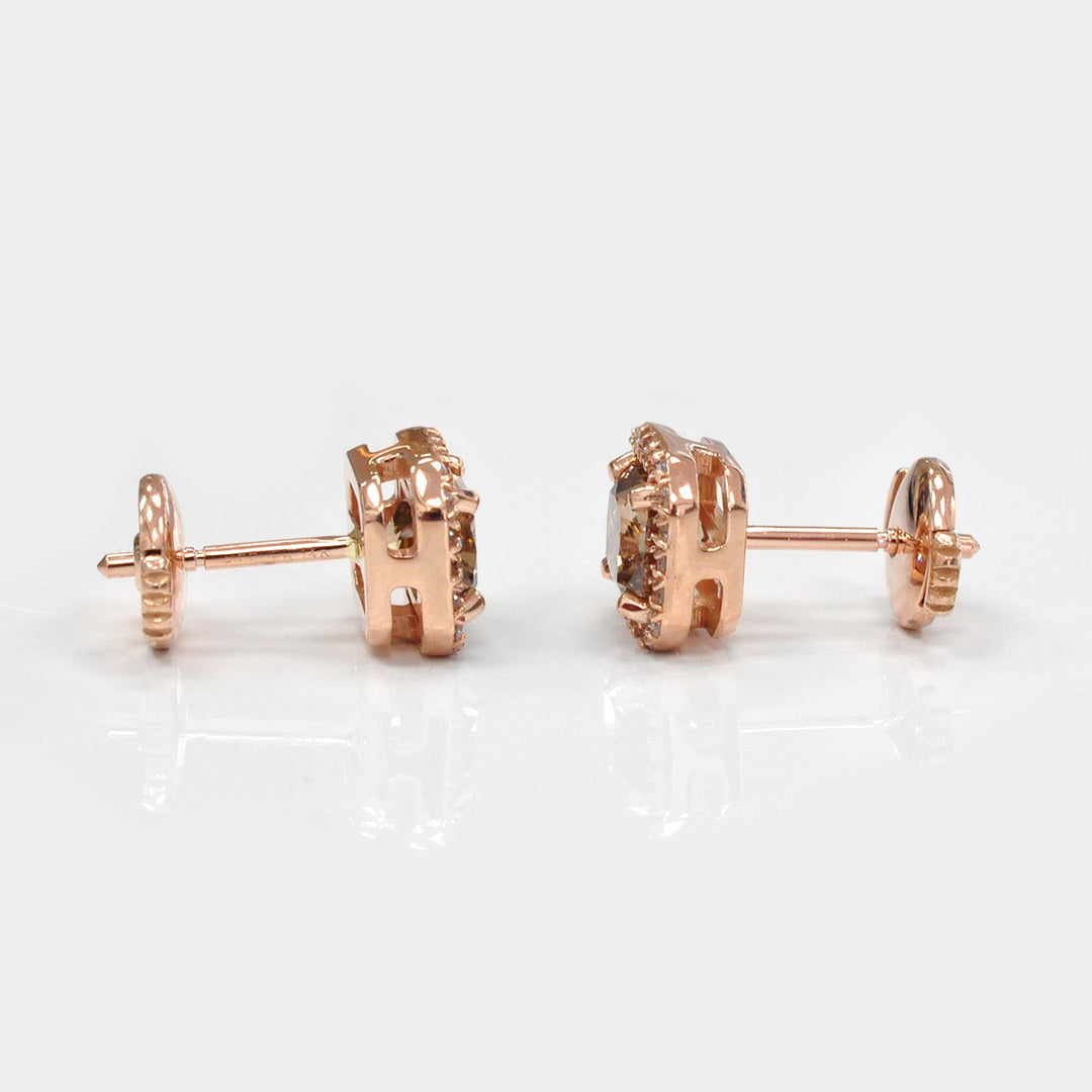 Fancy Brown cushion Diamonds Halo Earrings