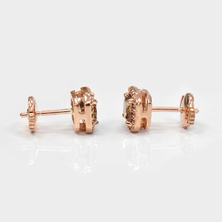 Fancy Brown cushion Diamonds Halo Earrings
