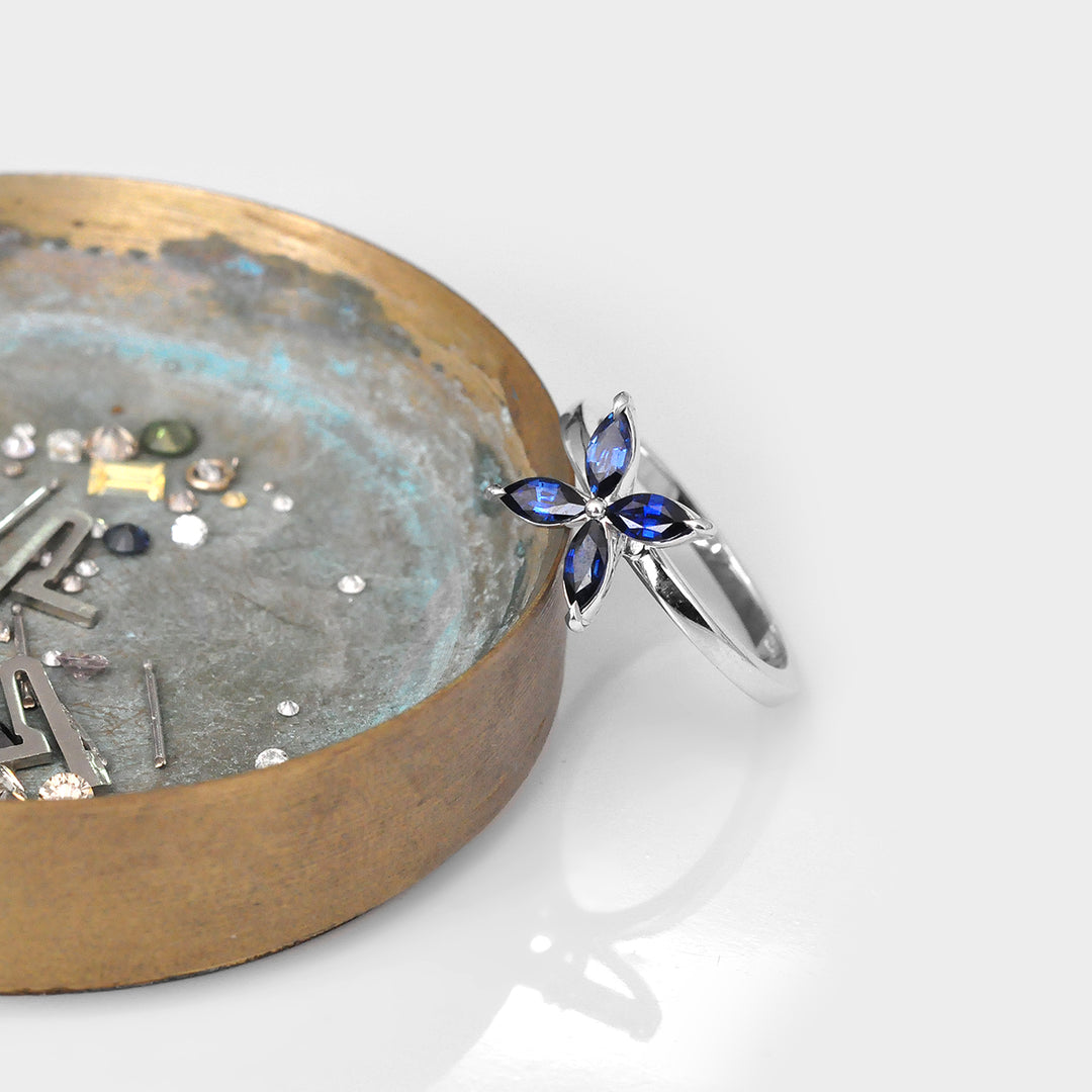 Four Marquise Blue Sapphire Ring