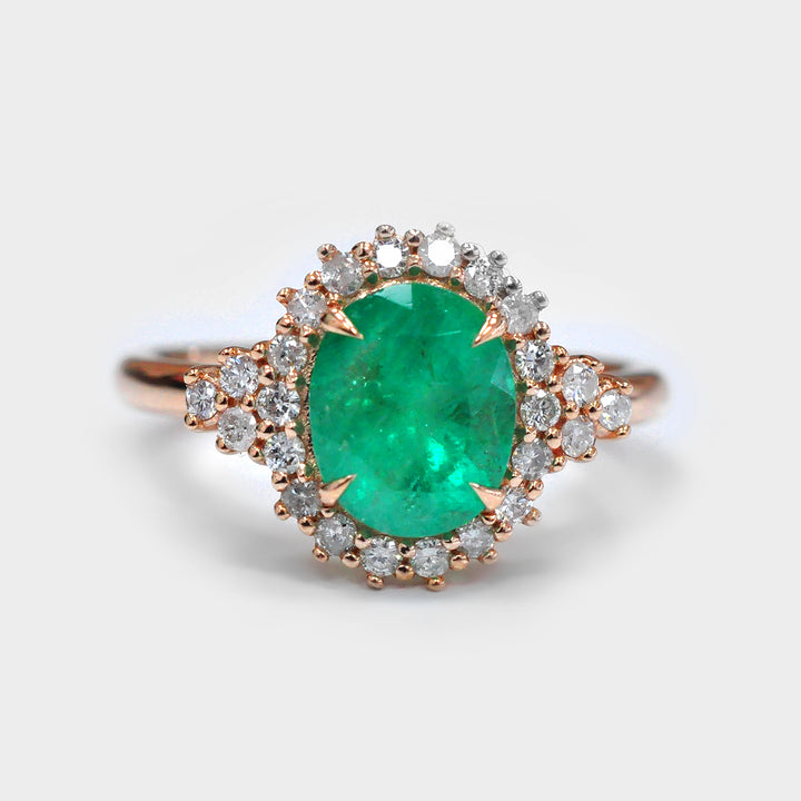 2.0 ct Oval Green Emerald And Diamonds Halo Ring