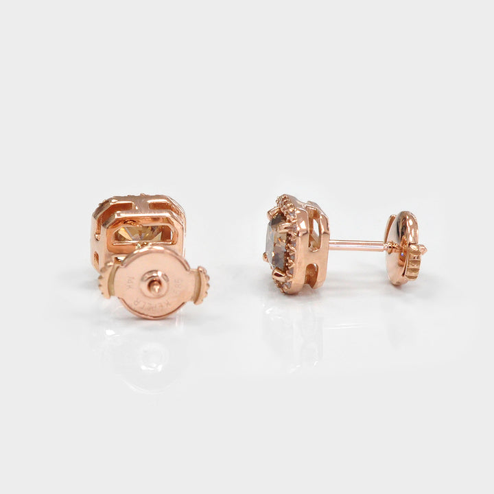 Fancy Brown cushion Diamonds Halo Earrings