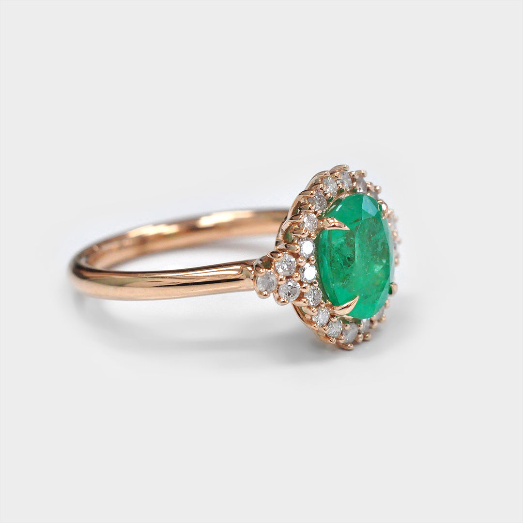 2.0 ct Oval Green Emerald And Diamonds Halo Ring