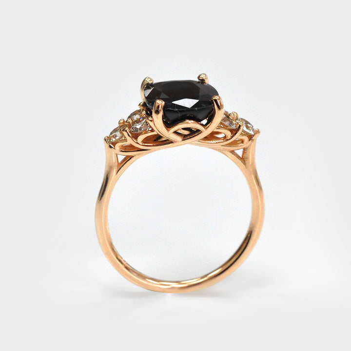 Black Sapphire and Six Diamonds Ring in Rose Gold