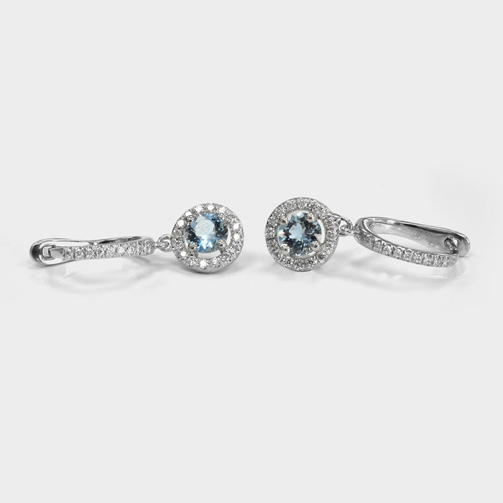 Round Aquamarine and Halo Diamonds Earrings