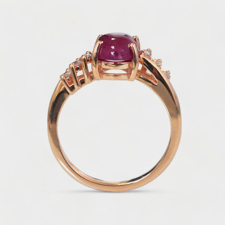 Cabochon Ruby and 6 Side Diamonds Ring in Rose Gold