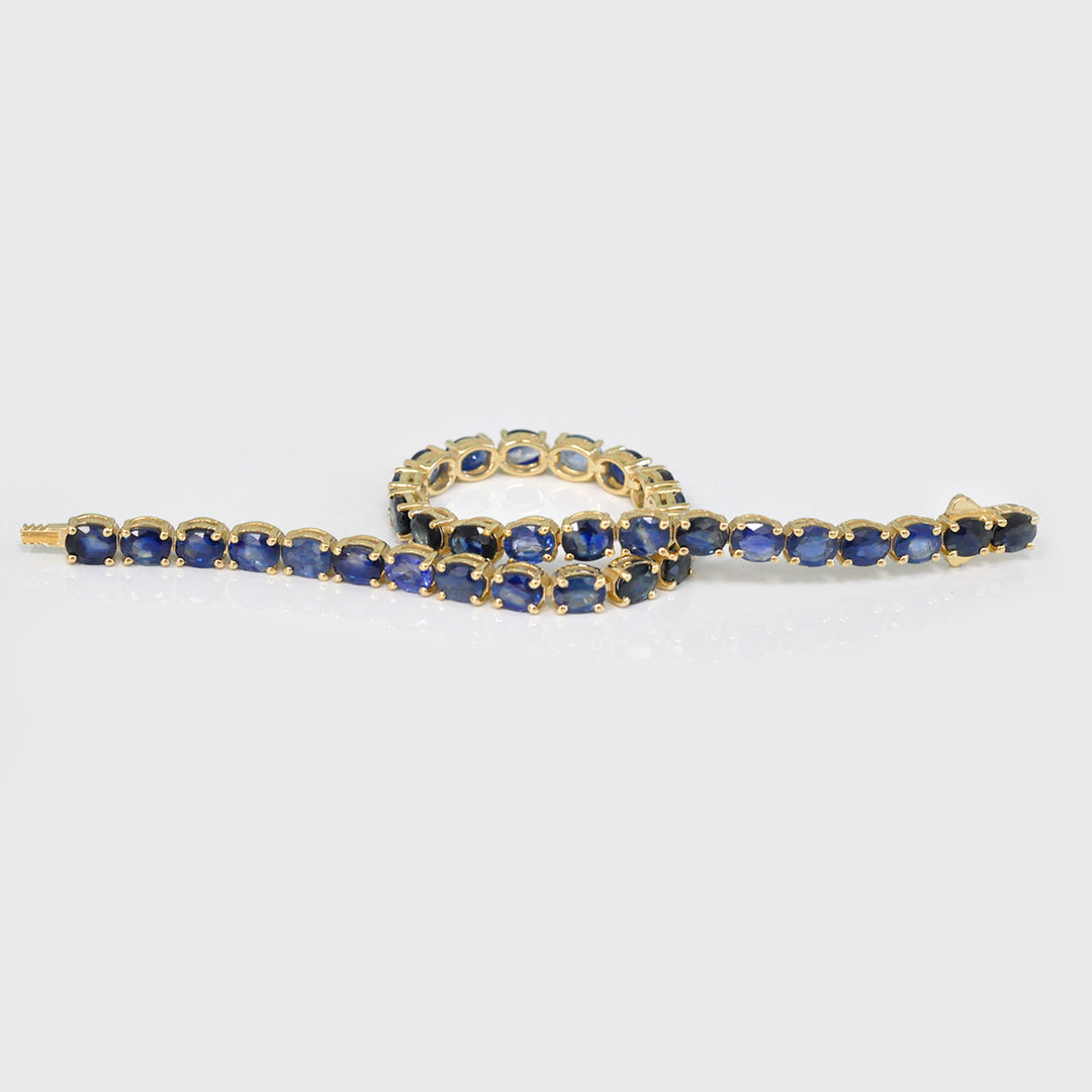 Oval Cut mix tone Blue Sapphire Bracelet