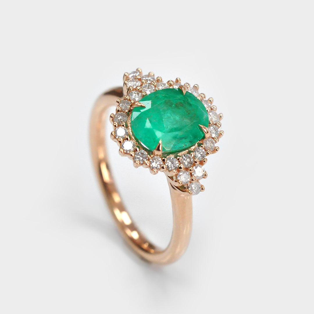2.0 ct Oval Green Emerald And Diamonds Halo Ring