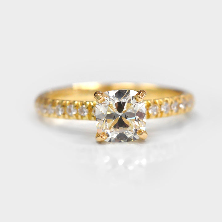Cushion Diamond &amp; Side Diamonds Engagement Ring