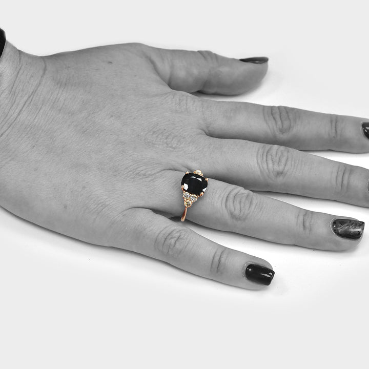 Black Sapphire and Six Diamonds Ring in Rose Gold
