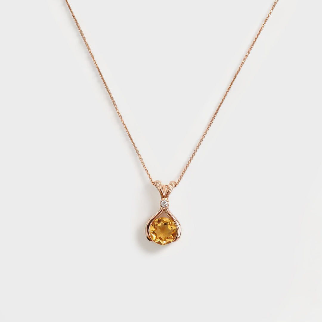 Citrine and Diamond Pendant Necklace in Rose Gold