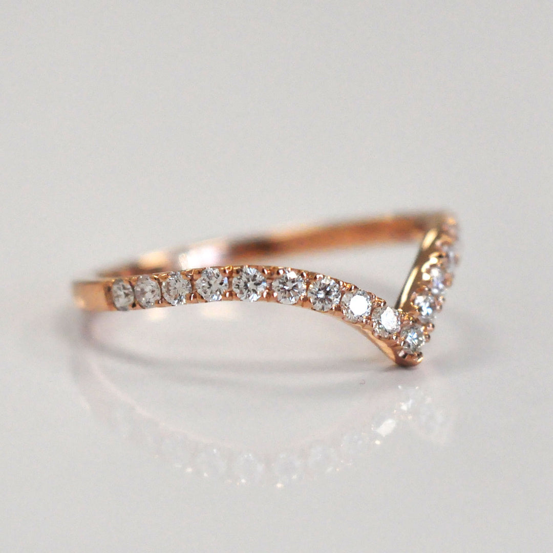 V shape Rose Gold natural diamonds ring