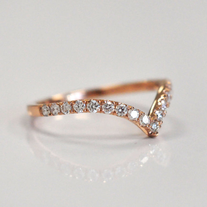 V shape Rose Gold natural diamonds ring