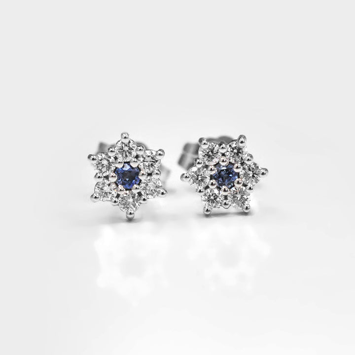 Blue Sapphire Stud Earrings and Side Diamonds