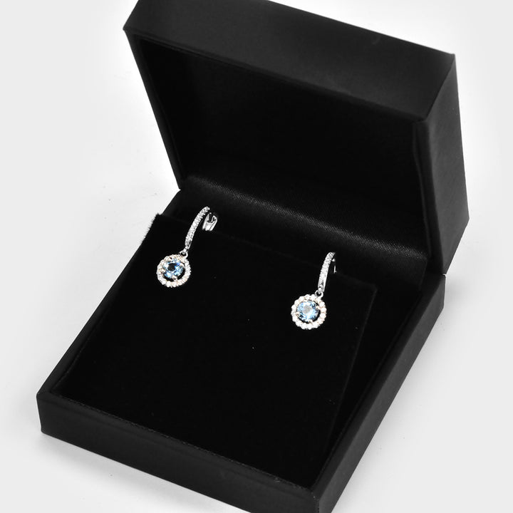 Round Aquamarine and Halo Diamonds Earrings