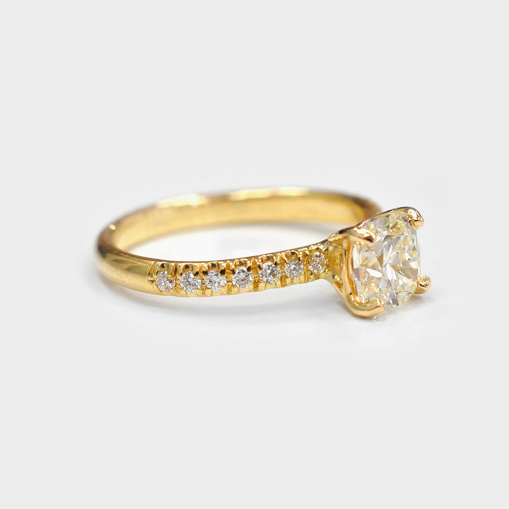 Cushion Diamond &amp; Side Diamonds Engagement Ring