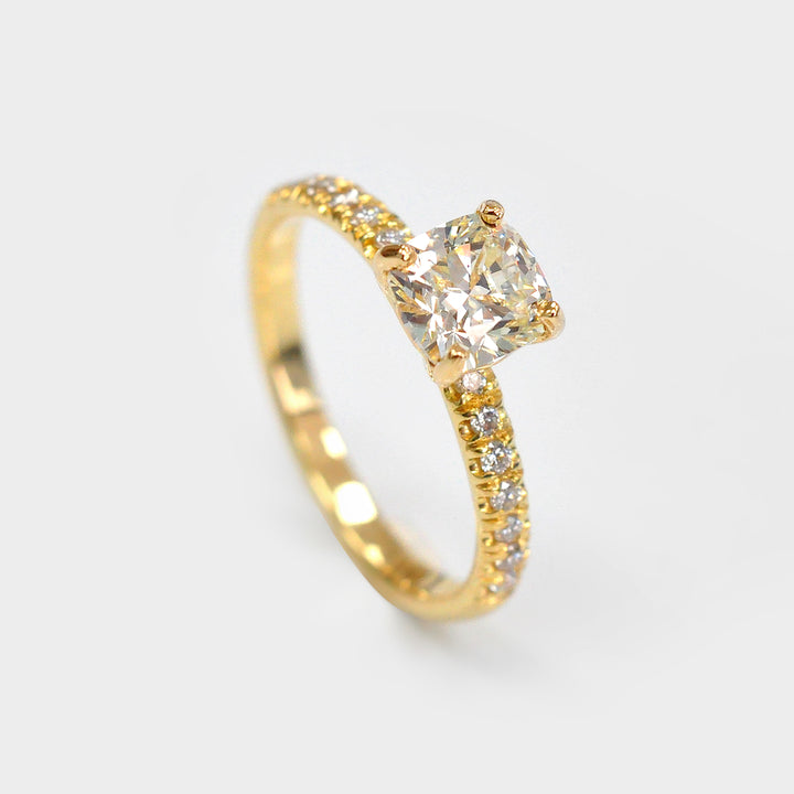 Cushion Diamond &amp; Side Diamonds Engagement Ring