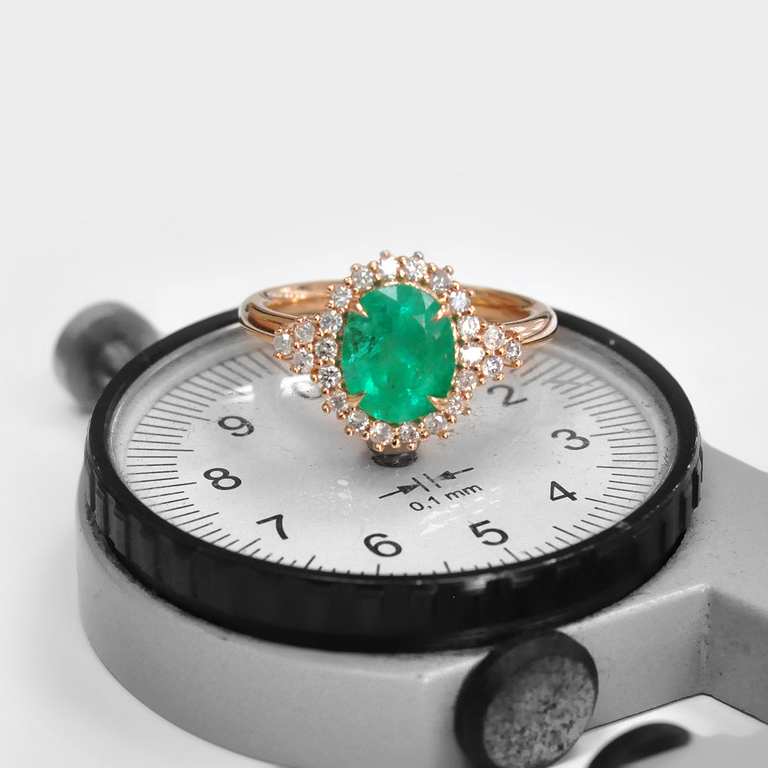 2.0 ct Oval Green Emerald And Diamonds Halo Ring