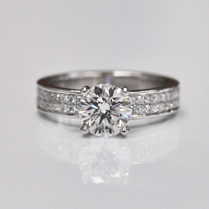 White gols 2 row pave Diamond Engagement Ring