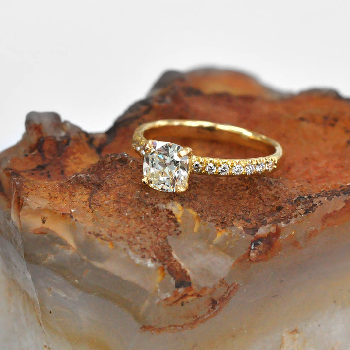 Cushion Diamond &amp; Side Diamonds Engagement Ring