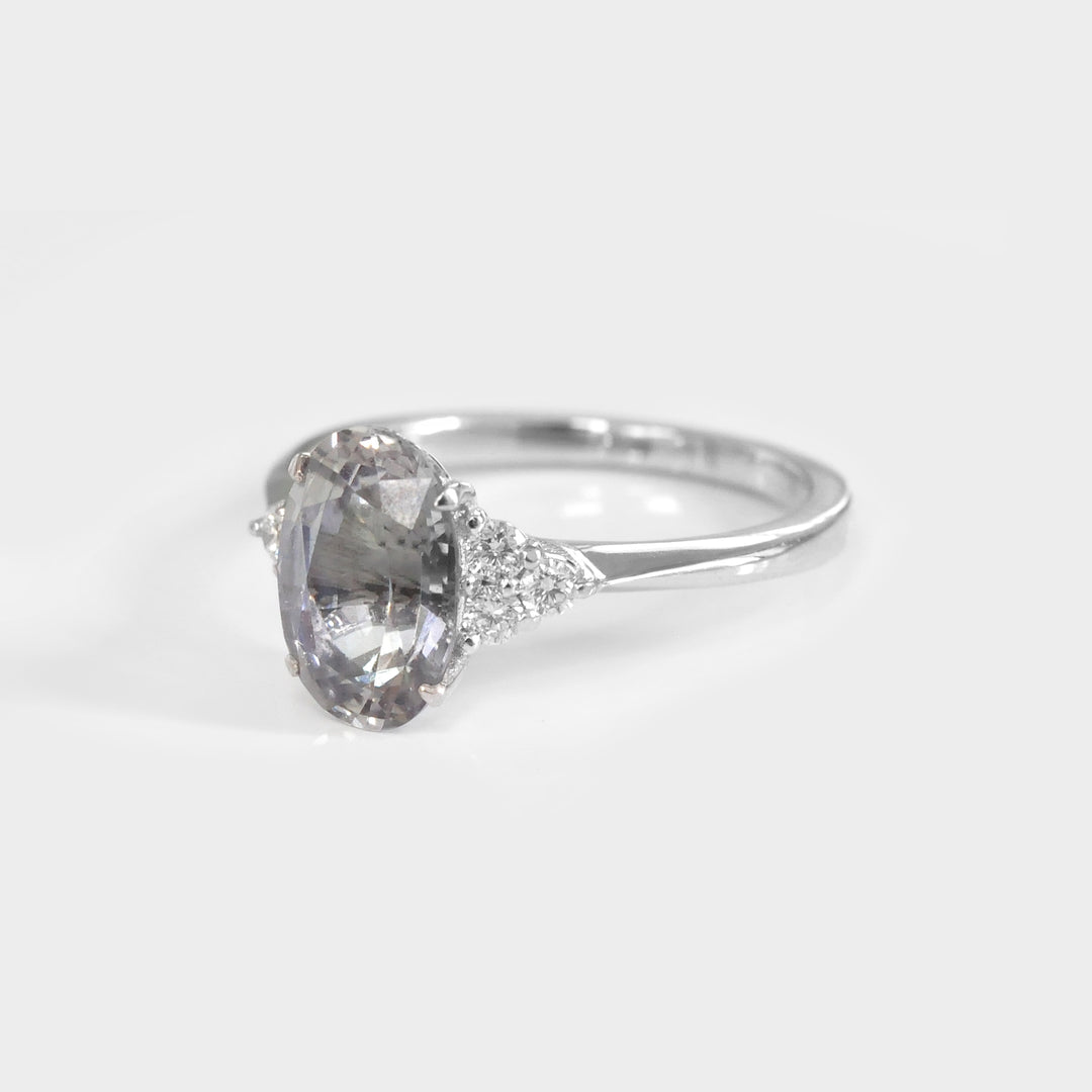 Grey Spinel and Side Diamonds Ring