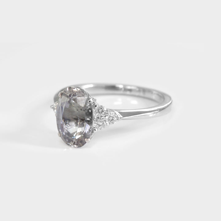 Grey Spinel and Side Diamonds Ring