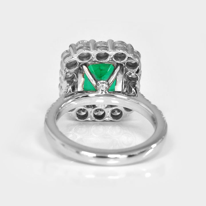 Green Emerald (3 carat) and White Diamonds Halo Ring