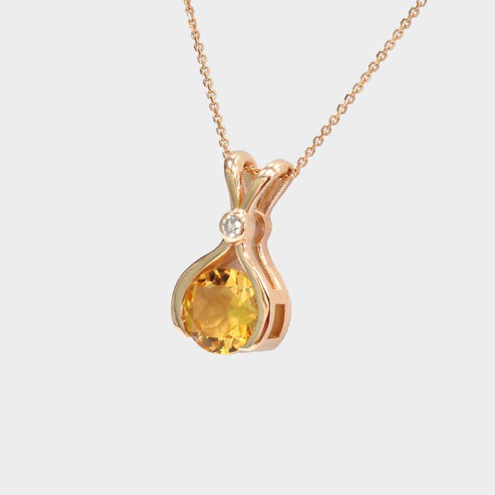 Citrine and Diamond Pendant Necklace in Rose Gold