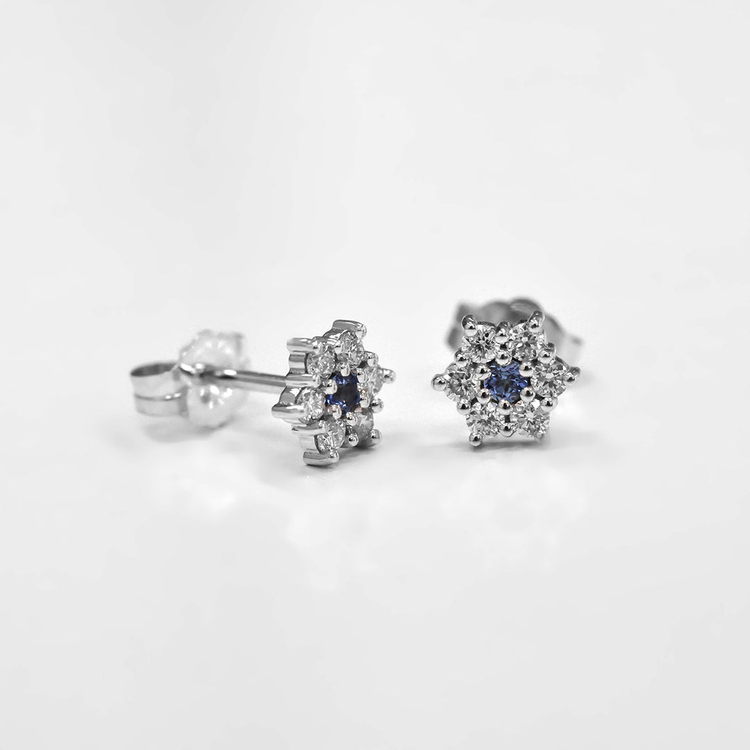 Blue Sapphire Stud Earrings and Side Diamonds