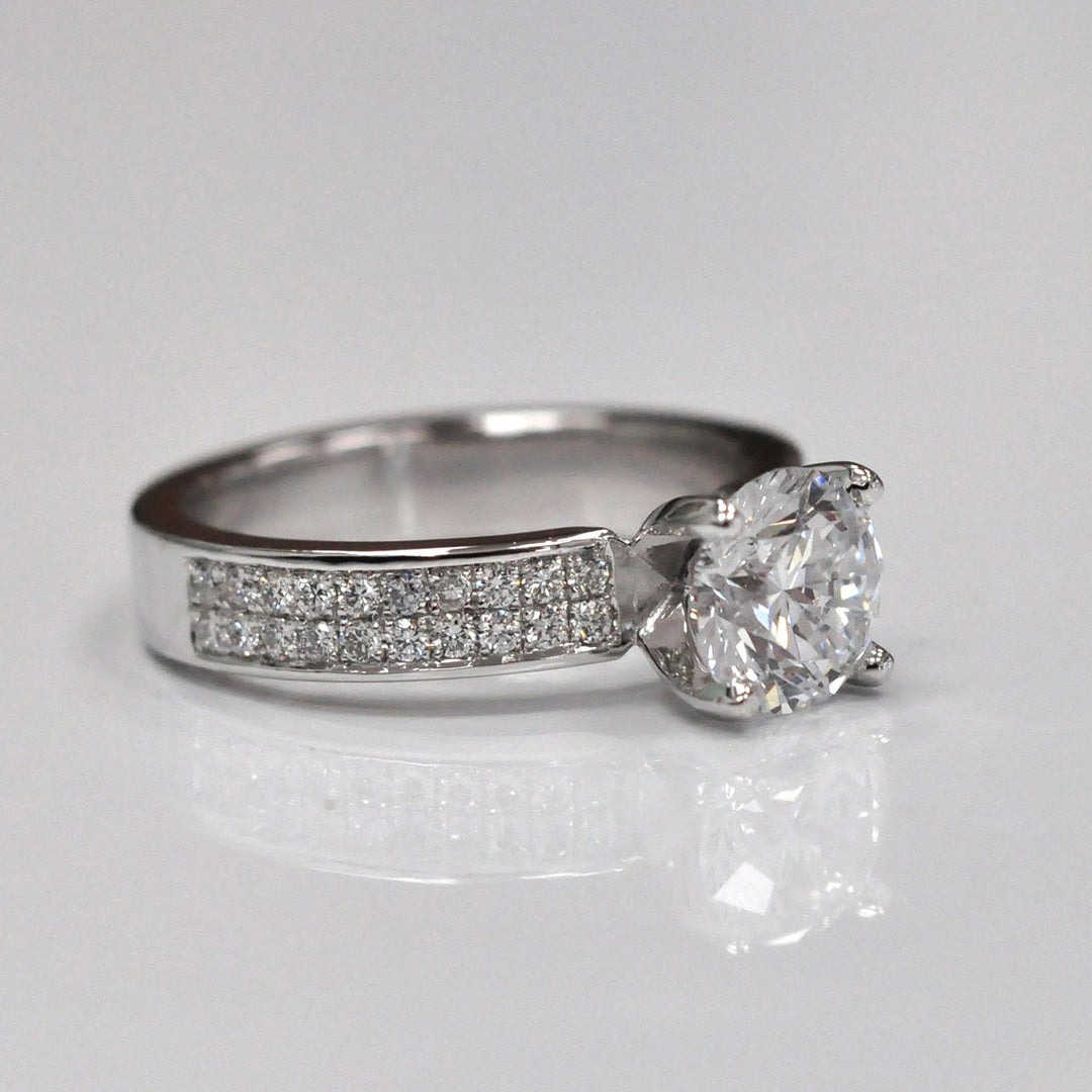 White gols 2 row pave Diamond Engagement Ring