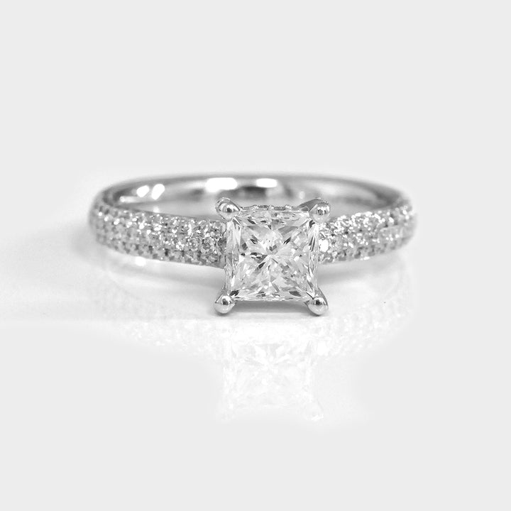 Princess Cut diamond &amp; Pave side Diamonds Ring