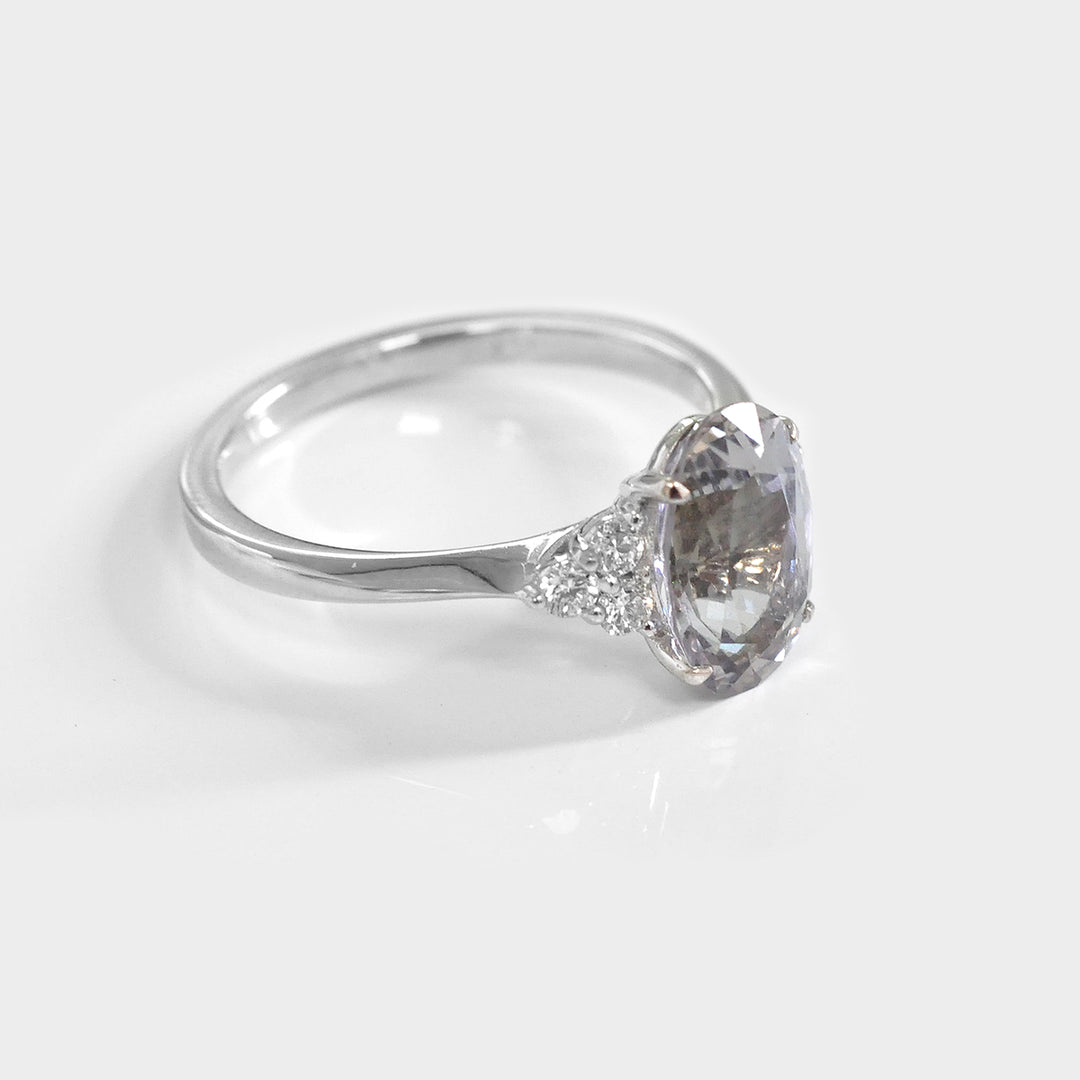 Grey Spinel and Side Diamonds Ring