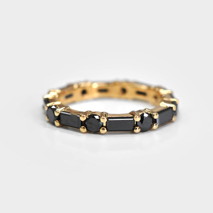 Black Diamonds Ring Baguette and Round Cut
