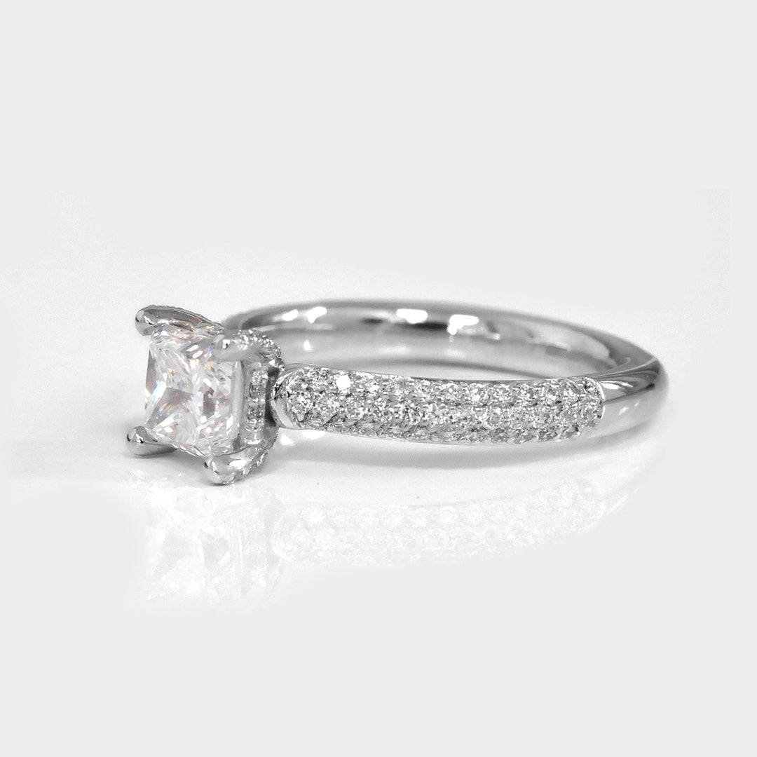 Princess Cut diamond &amp; Pave side Diamonds Ring