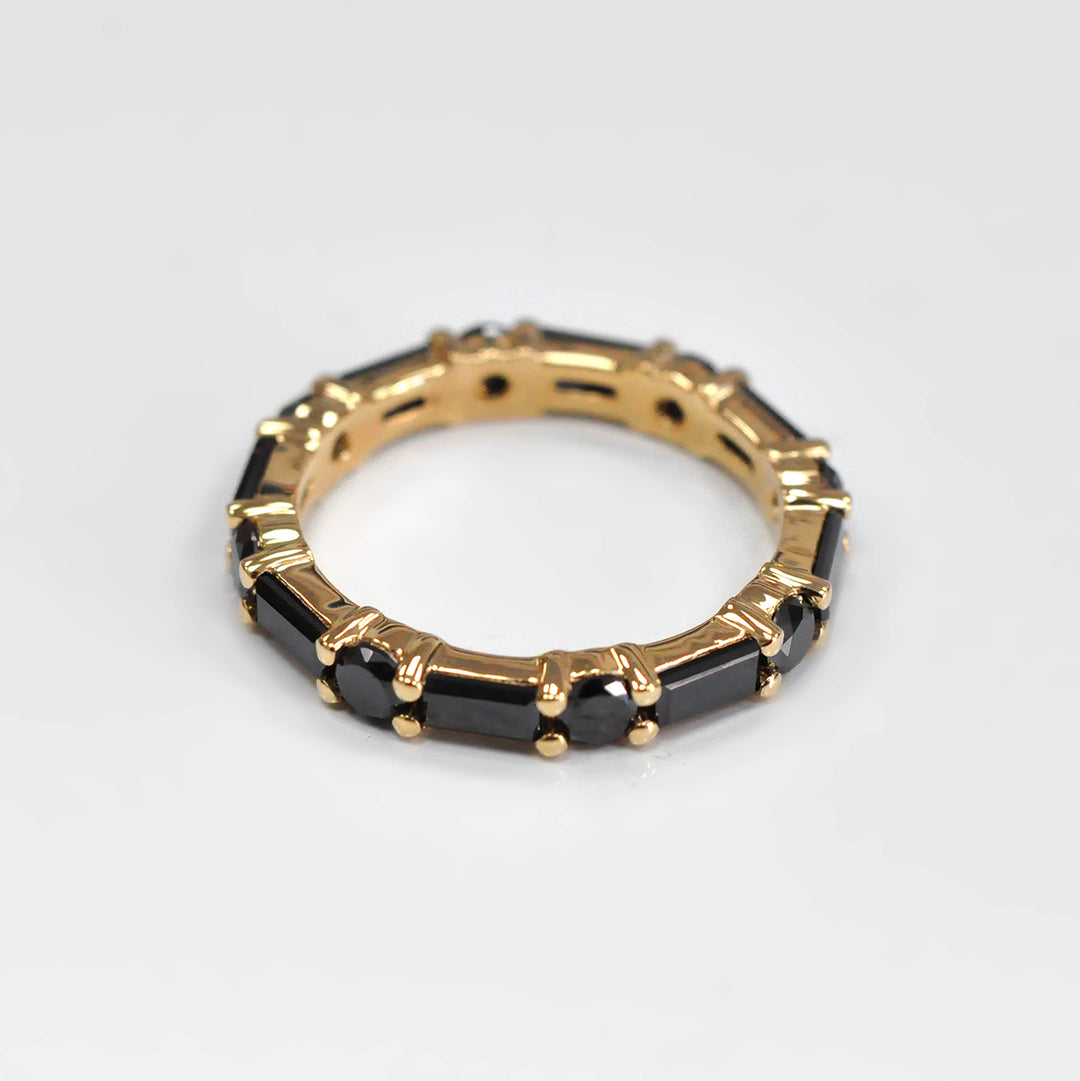 Black Diamonds Ring Baguette and Round Cut