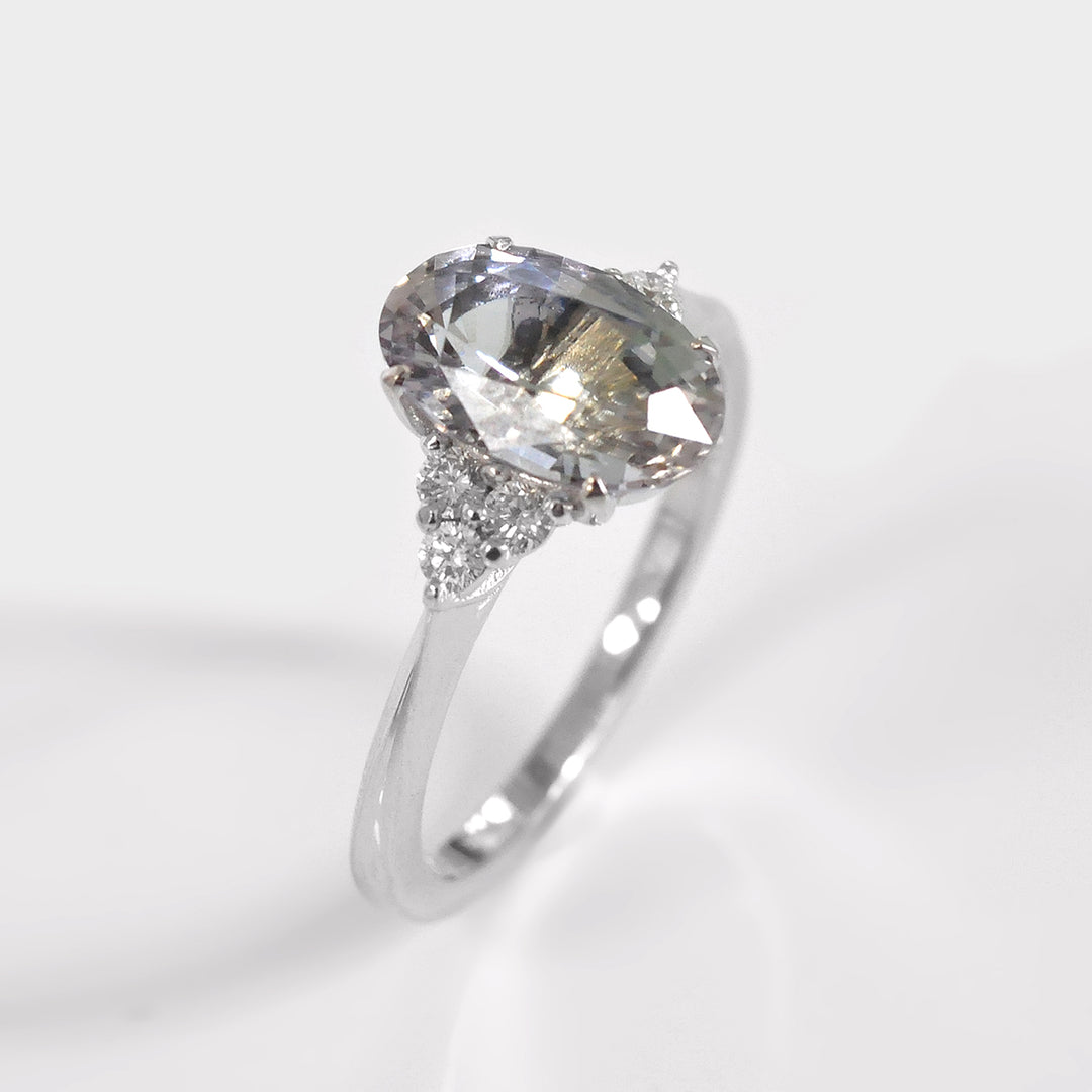 Grey Spinel and Side Diamonds Ring