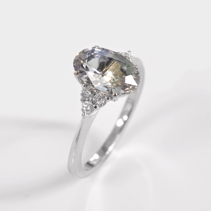 Grey Spinel and Side Diamonds Ring