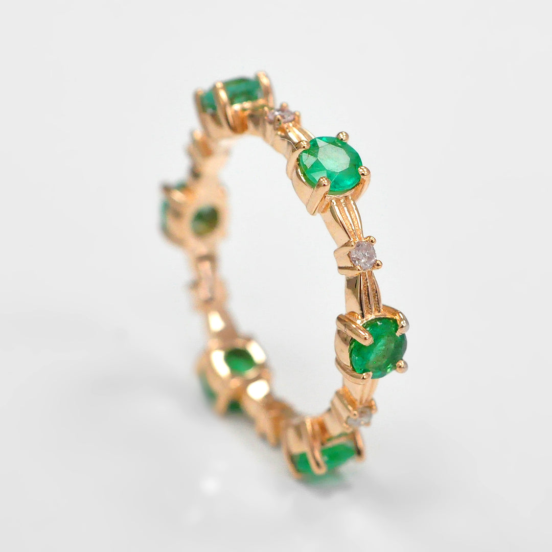 Eternity Round Emerald Ring and Diamonds