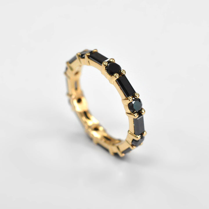 Black Diamonds Ring Baguette and Round Cut