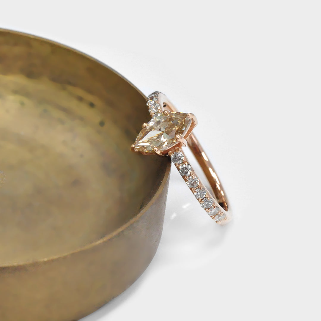 Light Brown Marquise Diamond Side diamonds Ring
