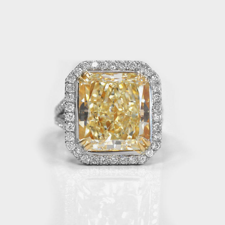 Fancy Yellow Radiant Diamond Magnificent Halo Ring