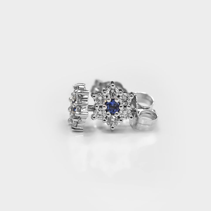 Blue Sapphire Stud Earrings and Side Diamonds