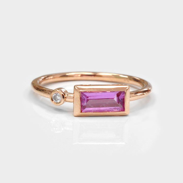 Pink Baguette Sapphire &amp; diamond ring