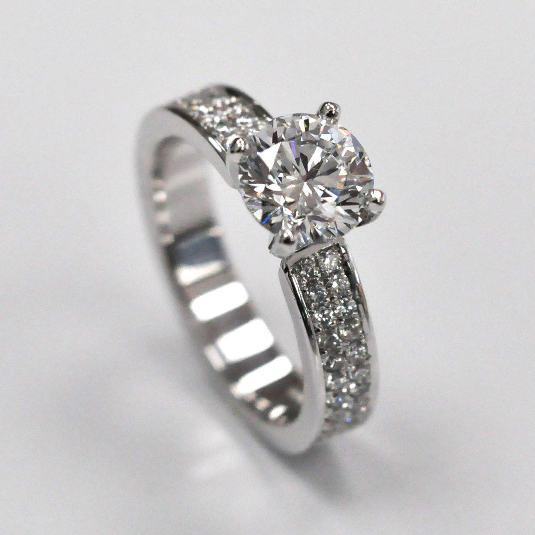 White gols 2 row pave Diamond Engagement Ring
