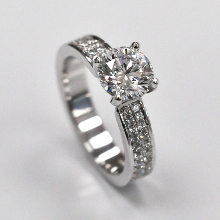 White gols 2 row pave Diamond Engagement Ring