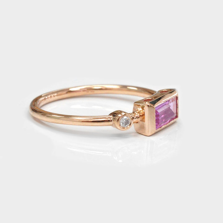 Pink Baguette Sapphire &amp; diamond ring