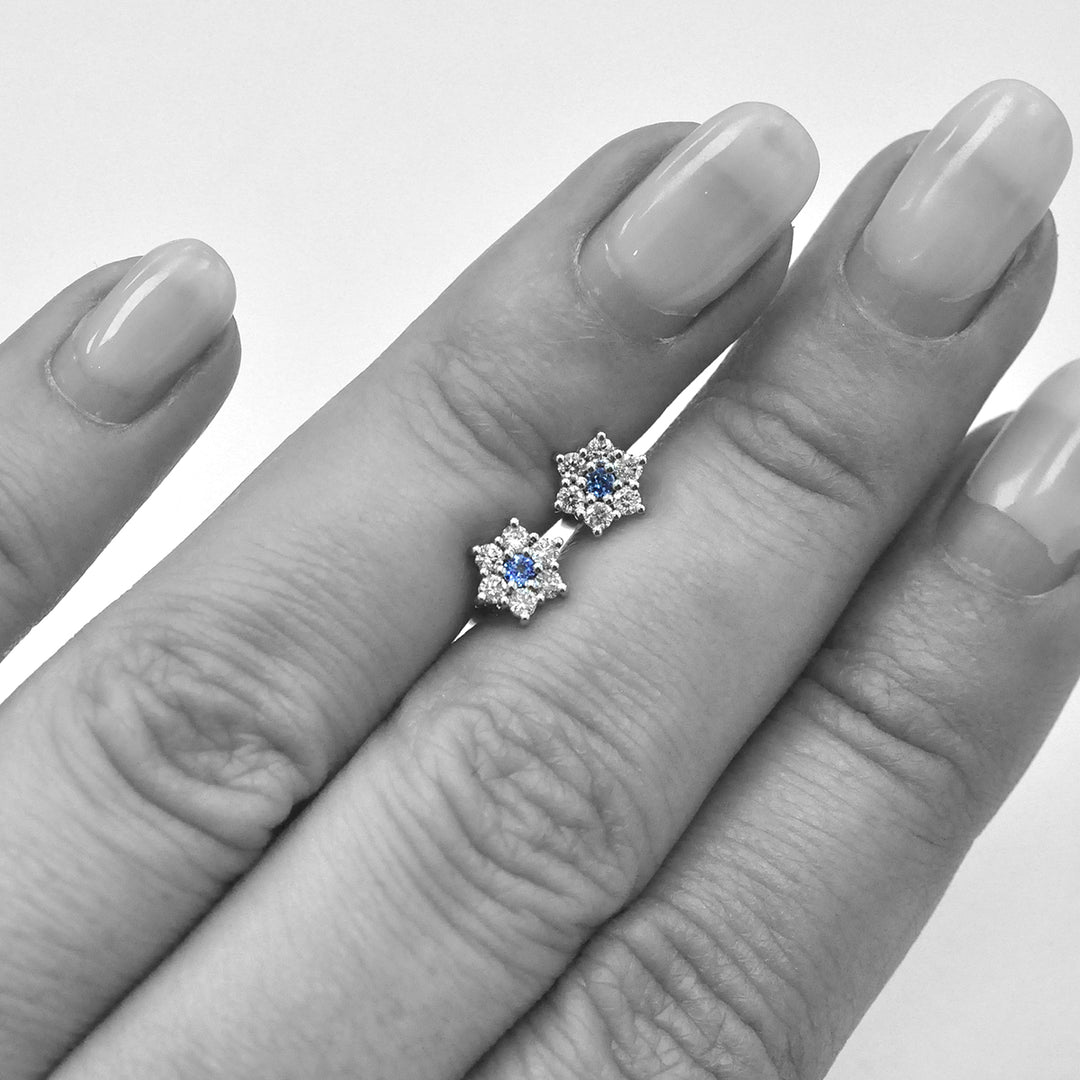 Blue Sapphire Stud Earrings and Side Diamonds