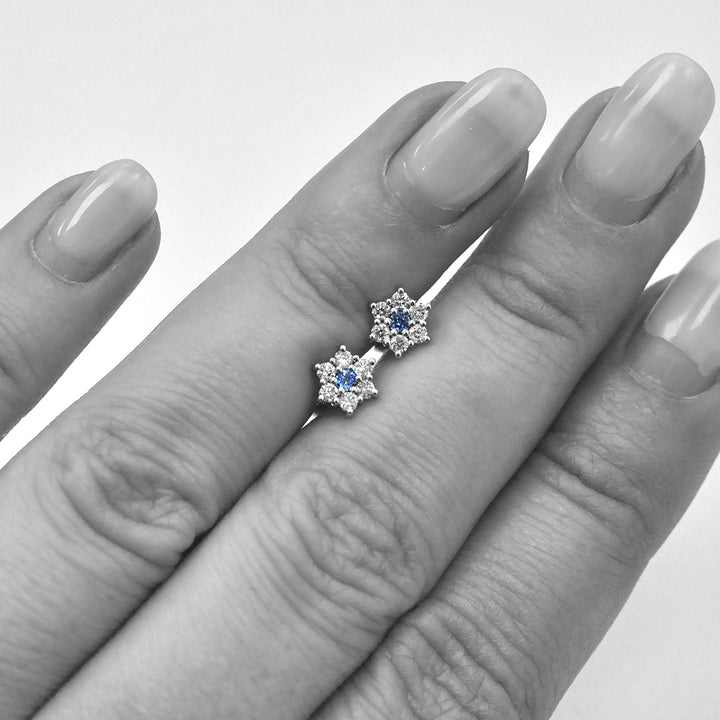 Blue Sapphire Stud Earrings and Side Diamonds