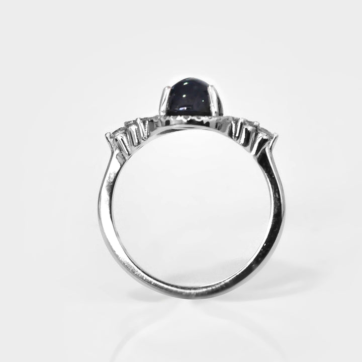 Oval Cabochon Sapphire Halo Diamonds Ring