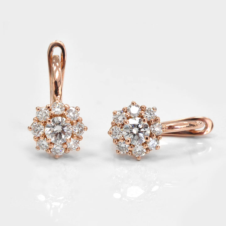 White Round Diamonds Cluster Earrings in Rose Gold